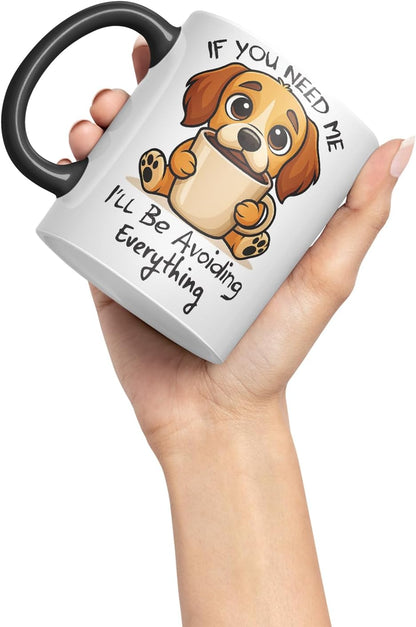 Vixar If You Need Me, I'll Be Avoiding Everything Beagle Dog Mug – Coloured Ceramic Mug Cup Gift, 11oz (Black)