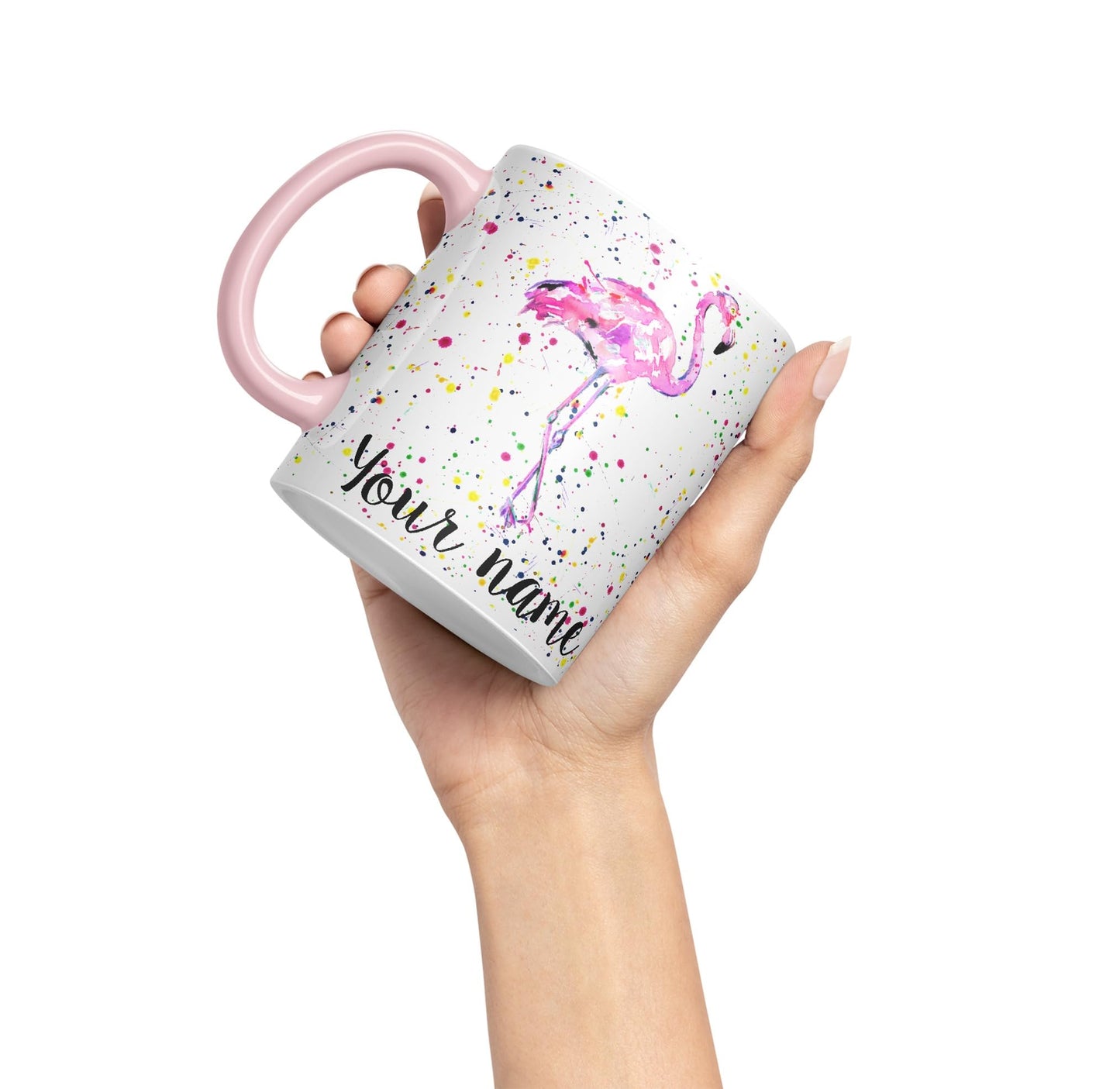 Vixar Personalised with Your Text Flamingo Bird Animals Watercolour Art Coloured Ceramic Mug Cup Gift 330ml 11oz Custom Work Office Tea Coffee