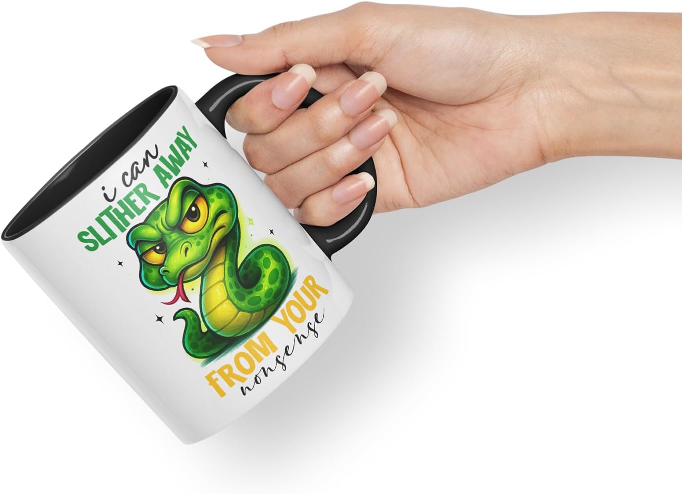 Vixar I Can Slither Away from Your Nonsense Funny Snake Mug – Coloured Ceramic Mug Cup Gift, 11oz (Black)