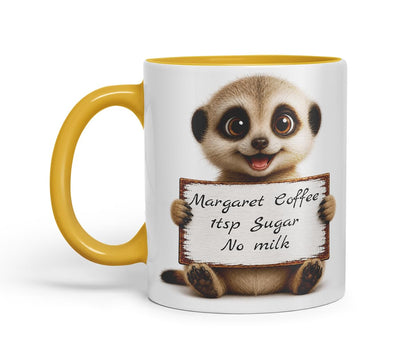 Vixar Personalised Meerkat Mug with Name or Custom Message – Cute Animal Coloured Ceramic Mug Cup Gift, 11oz (Black)