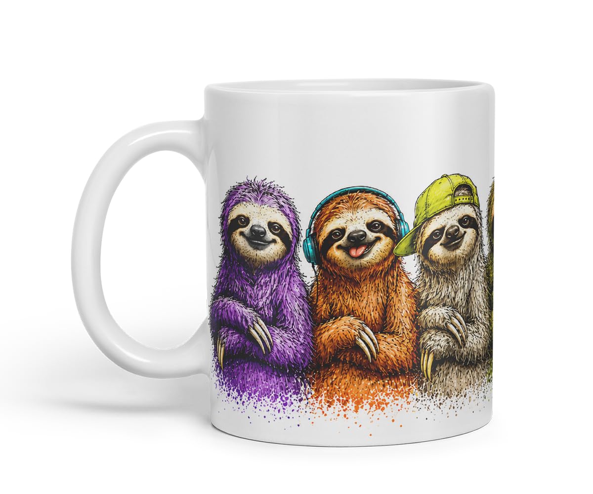 Vixar Sloths Mug – Cute Sloths Coloured Ceramic Mug Cup Gift, 11oz (Black)
