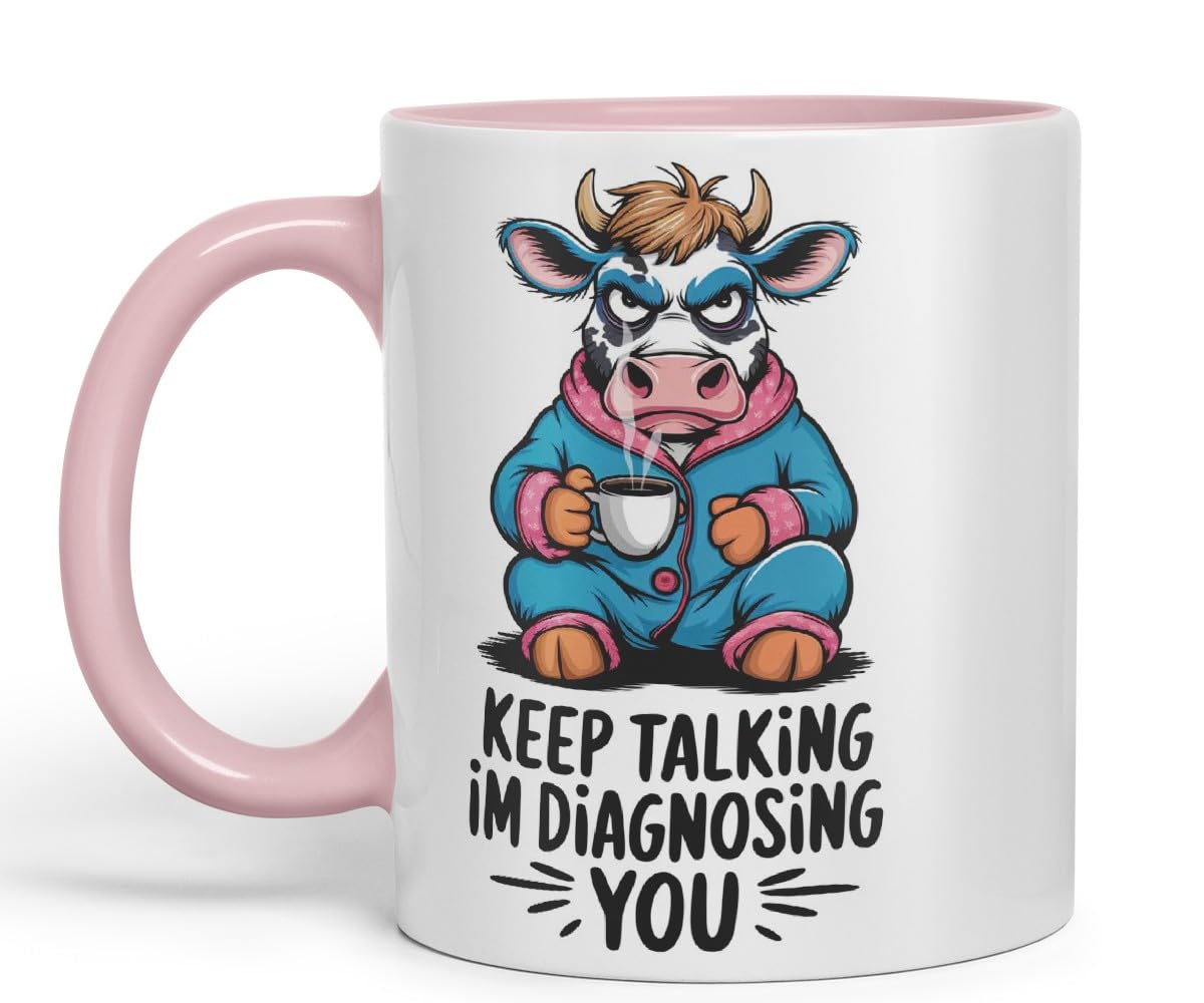 Vixar Keep Talking I’m Diagnosing You Cow Joke Coloured Ceramic Mug Cup Gift, 11oz (Black)