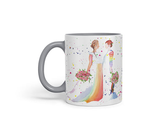Vixar Wedding Mrs and Mrs Pride Lesbian Gay Watercolour Art Coloured Mug Cup Gift Birthday Work Office Tea Coffee