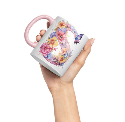 Letter S mug, Floral flowers butterfly Alphabet Letter S Monogram watercolour Ceramic Coloured Mug Cup for Tea Coffee Hot brew 330ml 11Oz Gift
