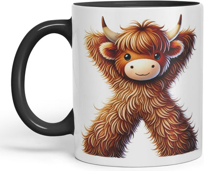 Highland Cow Alphabet Monogram Coloured Ceramic Cup Mug Letter X Rustic Farmhouse Animal Letter Gift V2 11oz (Black)