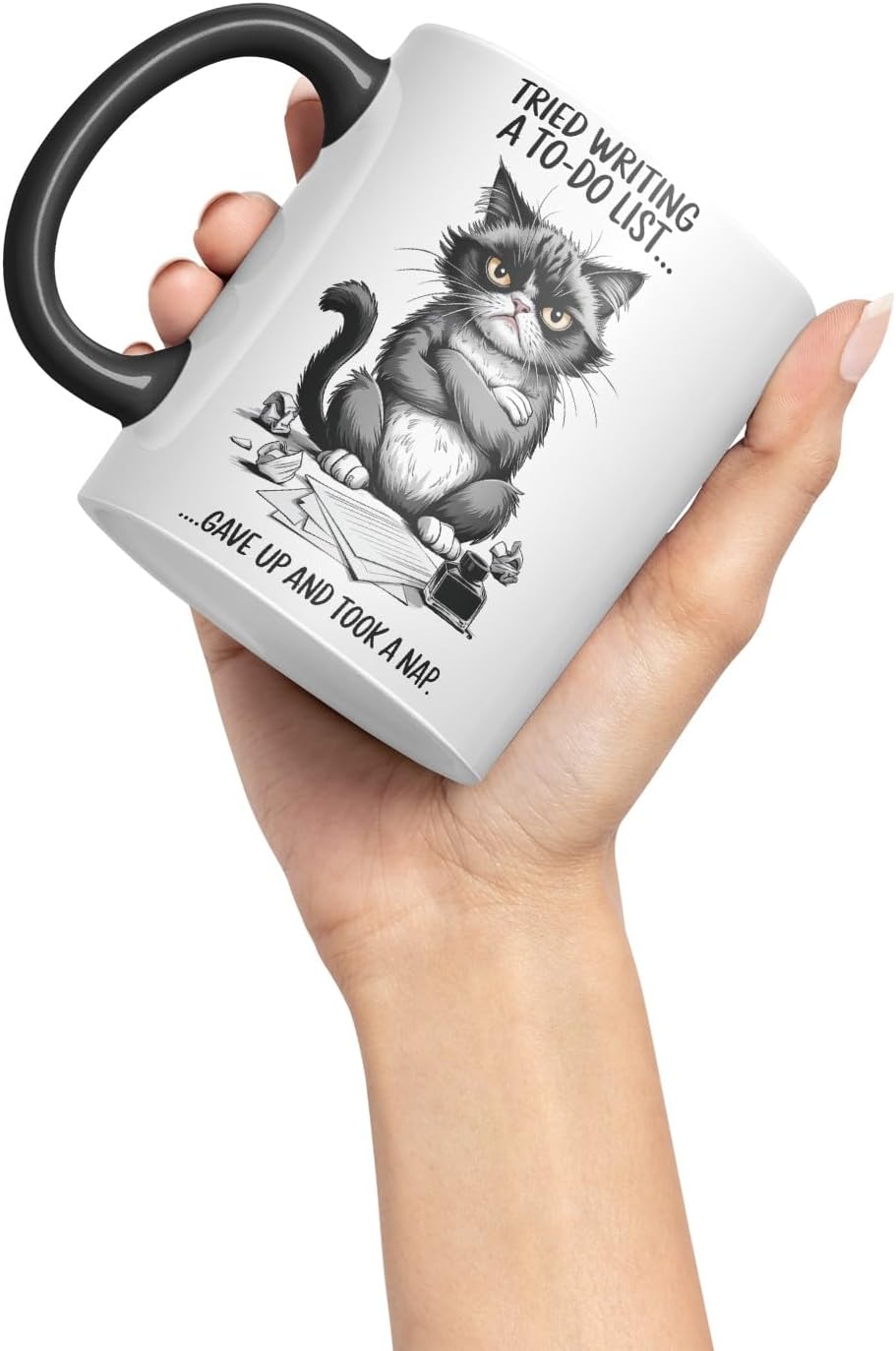 Vixar Tried Writing a to-Do List Sarcastic cat Coloured Ceramic Mug Cup Gift, 11oz (Black)