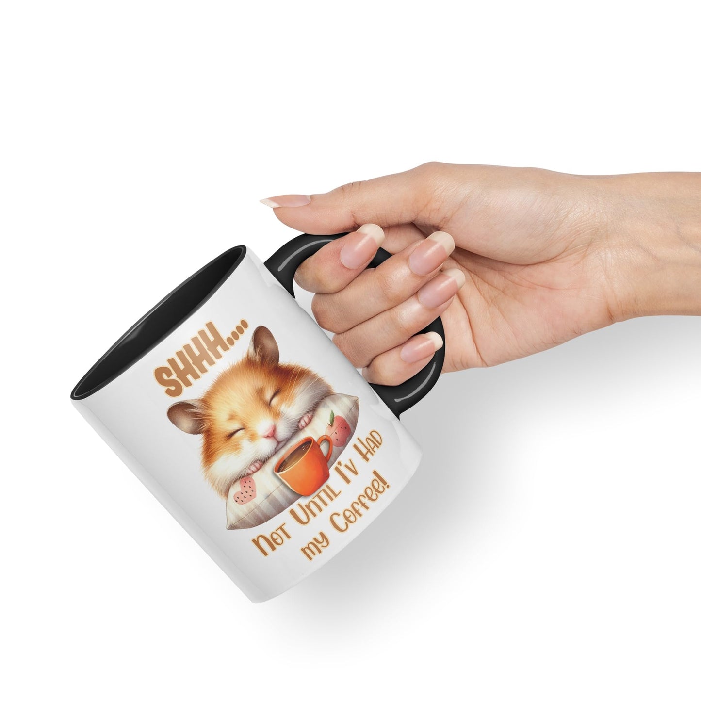 Shhh.. Not Until I'v Had My Coffee Hamster Joke sarkasm Sarcastic Ceramic Coloured Mug Cup for Tea Coffee Hot Brew 330ml 11Oz Gift