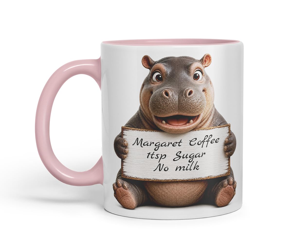Vixar Personalised Hippo Mug with Name or Custom Message – Cute Animal Coloured Ceramic Mug Cup Gift, 11oz (Black)