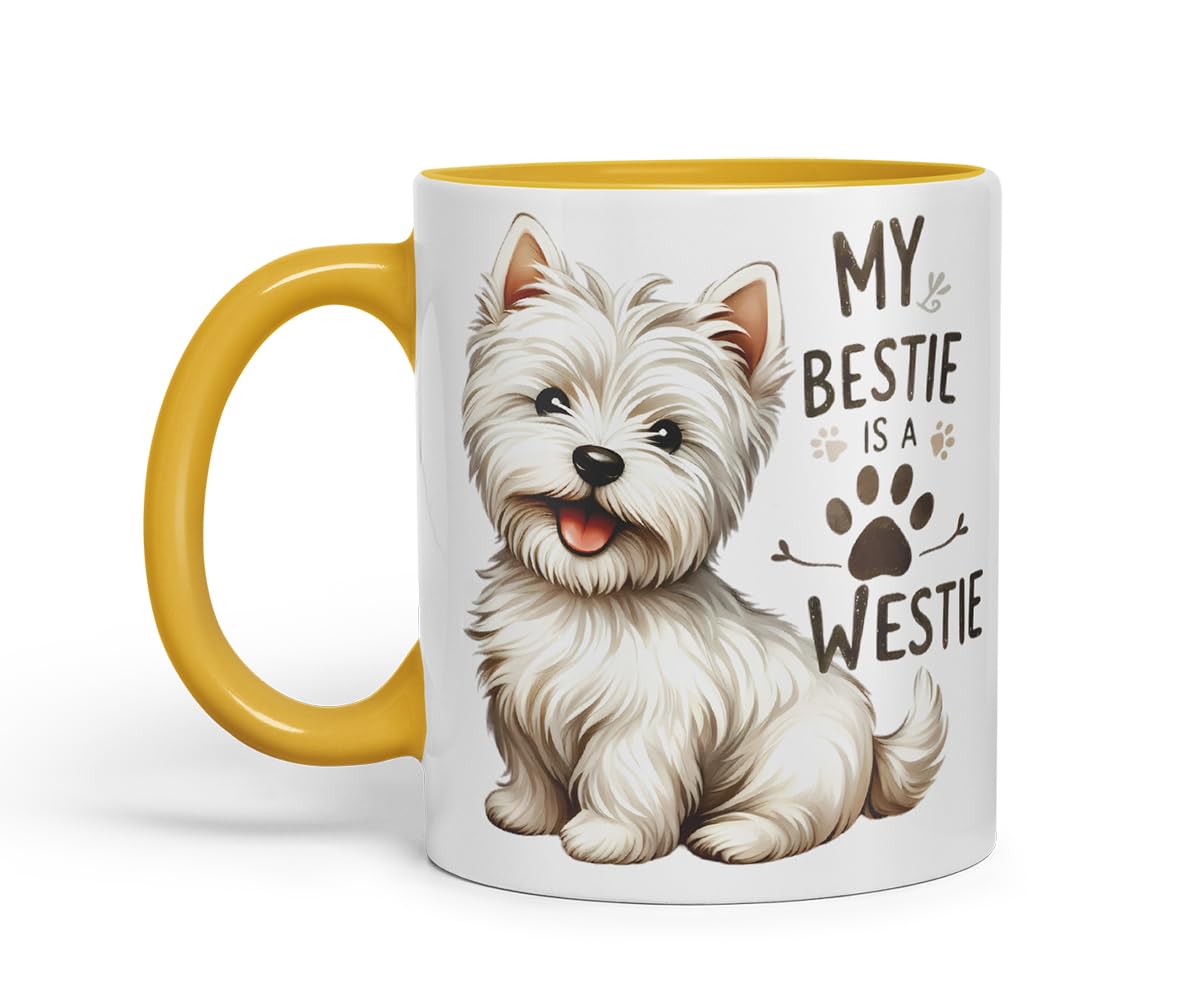 Vixar My Bestie is A Westie Dog Mug – Coloured Ceramic Mug Cup Gift, 11oz (Black)