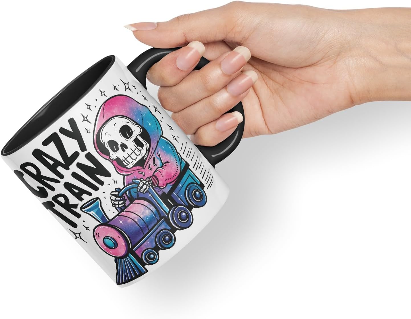Vixar Crazy Train (Skeleton) – Coloured Ceramic Mug Cup Gift, 11oz (Black)