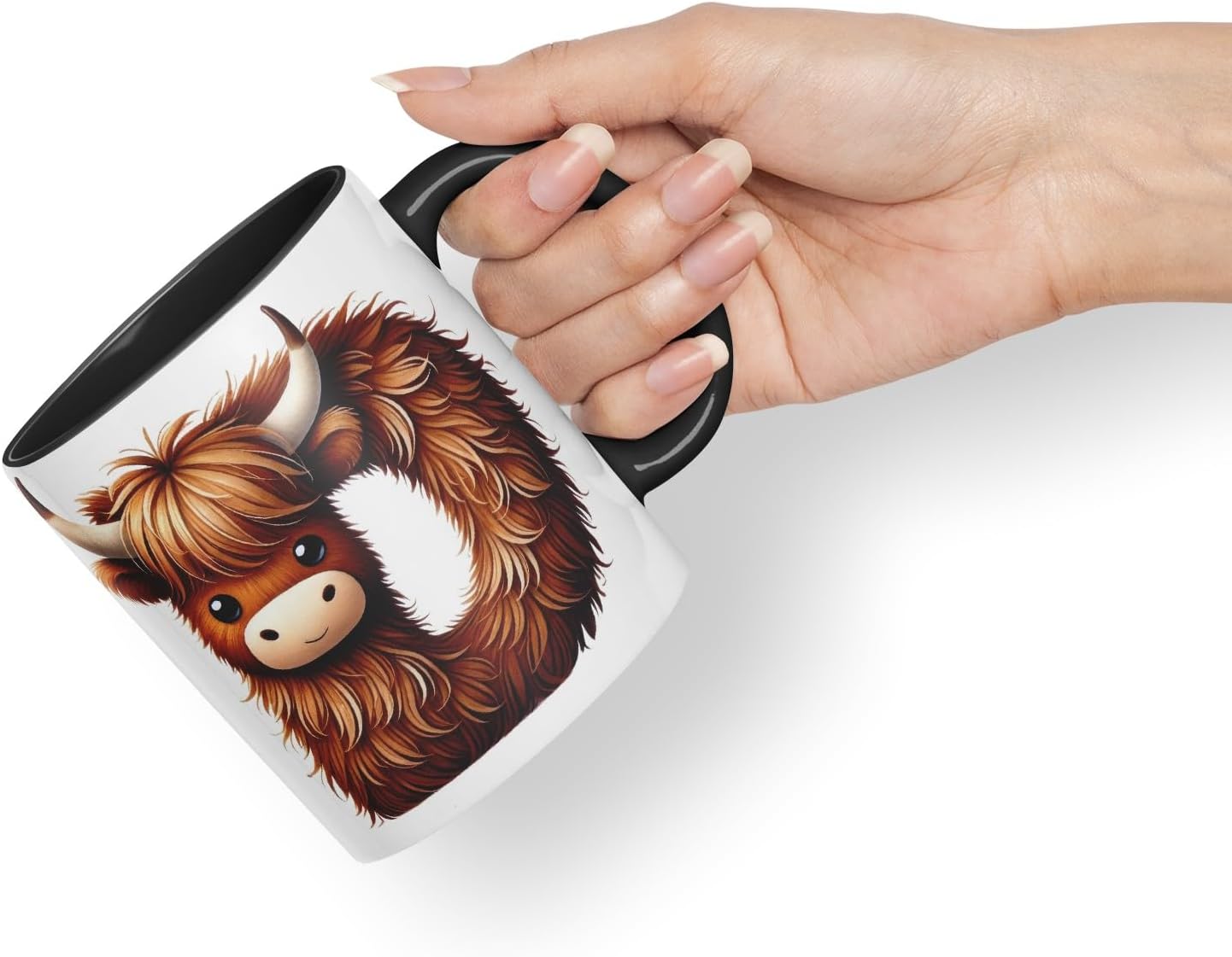 Highland Cow Alphabet Monogram Coloured Ceramic Cup Mug Letter D Rustic Farmhouse Animal Letter Gift V2 11oz (Black)