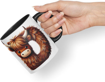 Highland Cow Alphabet Monogram Coloured Ceramic Cup Mug Letter D Rustic Farmhouse Animal Letter Gift V2 11oz (Black)