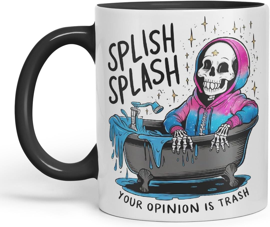 Vixar Splish Splash Your Opinion is Trash – Coloured Ceramic Mug Cup Gift, 11oz (Black)