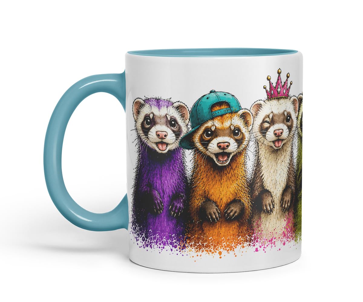 Ferret Mug – Cute Ferret Animal Coloured Ceramic Mug Cup Gift, 11oz (Black)