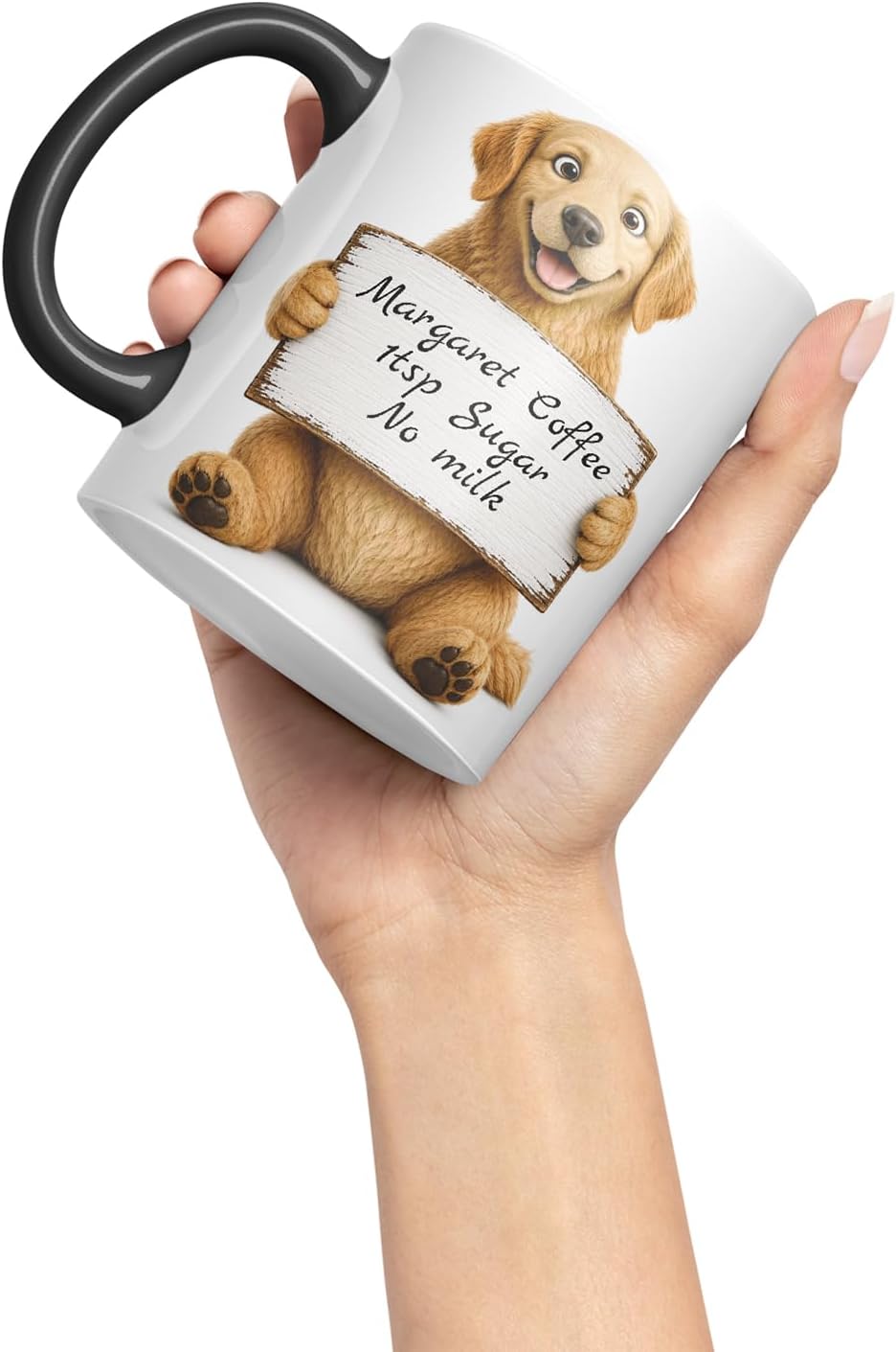 Vixar Personalised Golden Retriever Dog Pet Mug with Name or Custom Message – Cute Animal Coloured Ceramic Mug Cup Gift, 11oz (Black)