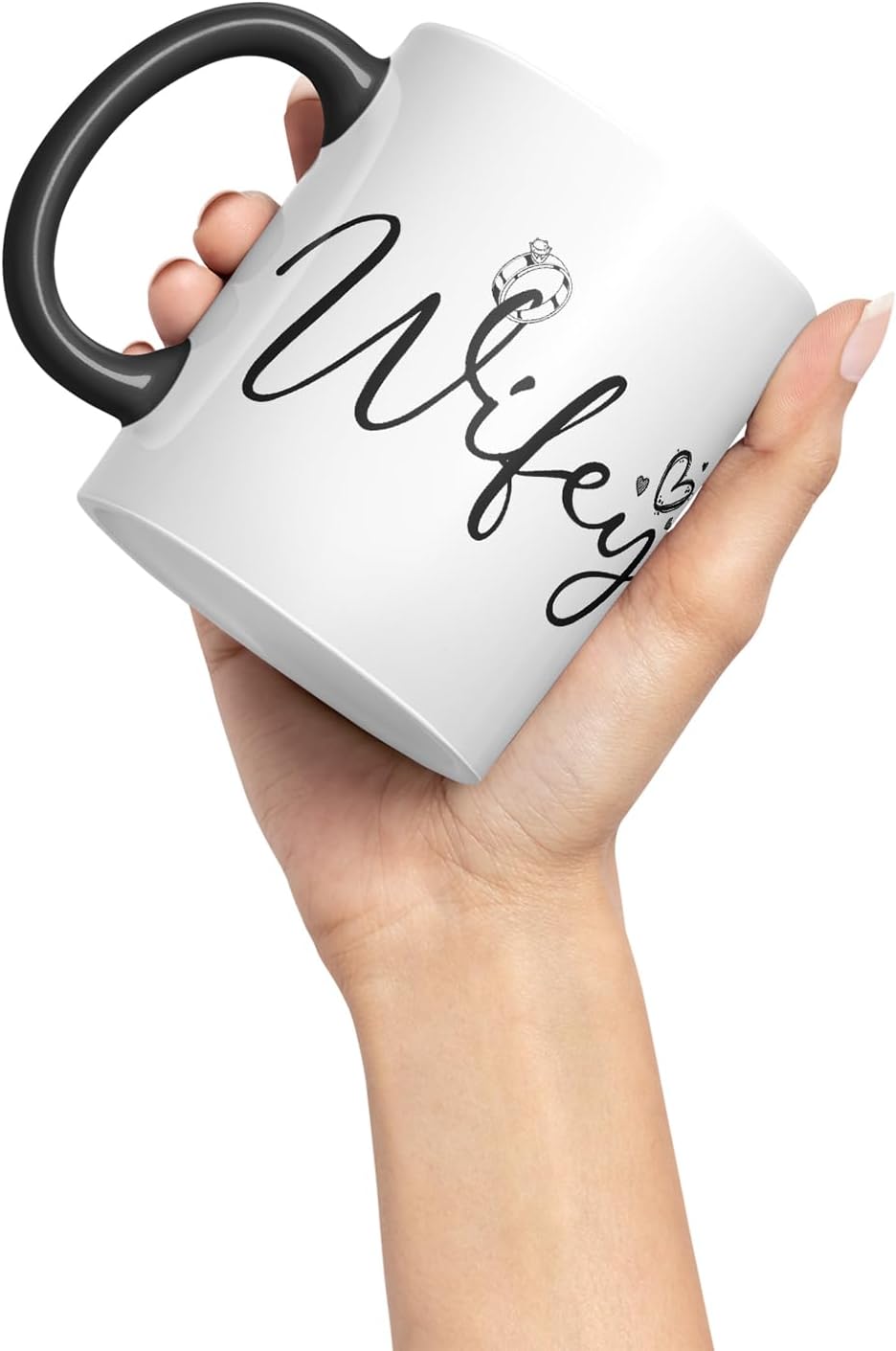 Vixar Wifey Script Wedding Ring Couple Mug – Coloured Ceramic Mug Cup Gift, 11oz (Black)