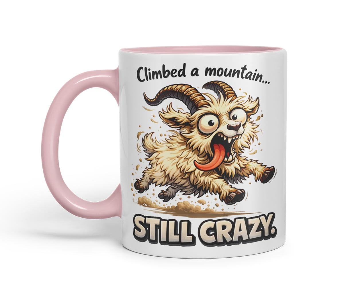 Vixar Climbed A Mountain Still Crazy Funny Goat Mug – Coloured Ceramic Mug Cup Gift, 11oz (Black)