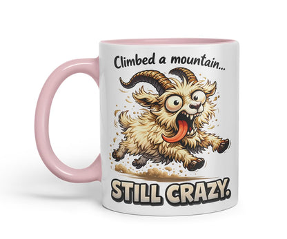 Vixar Climbed A Mountain Still Crazy Funny Goat Mug – Coloured Ceramic Mug Cup Gift, 11oz (Black)
