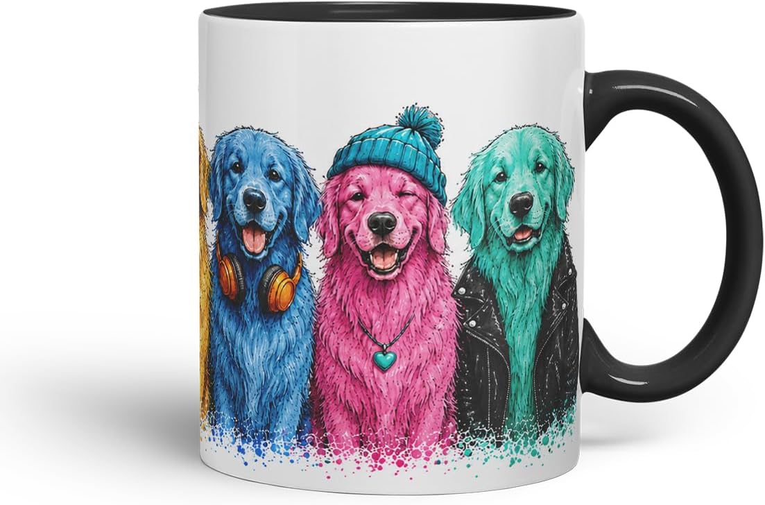 Vixar Golden Retriever Dog Mug – Cute Golden Retriever Coloured Ceramic Mug Cup Gift, 11oz (Black)