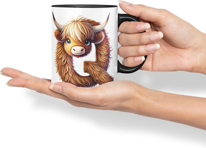 Highland Cow Alphabet Monogram Coloured Ceramic Cup Mug Letter Q Rustic Farmhouse Animal Letter Gift V2 11oz (Black)