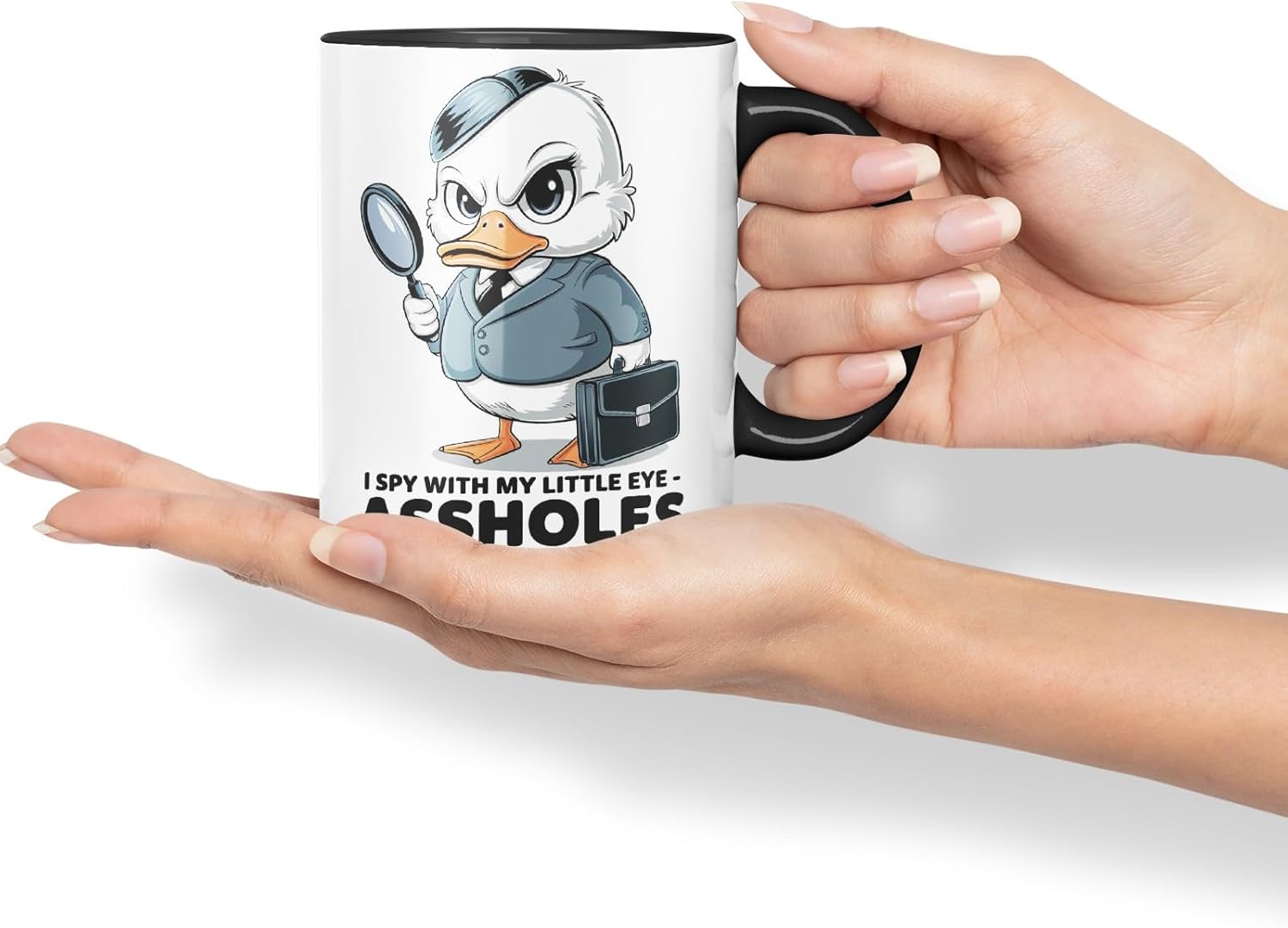 Vixar I Spy with My Little Eye Duck Mug – Coloured Ceramic Mug Cup Gift, 11oz (Black)