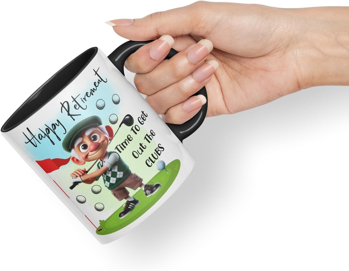 Vixar Happy Retirement Golf Mug – Time to Get Out The Clubs – Coloured Ceramic Mug Cup Gift, 11oz (Black)