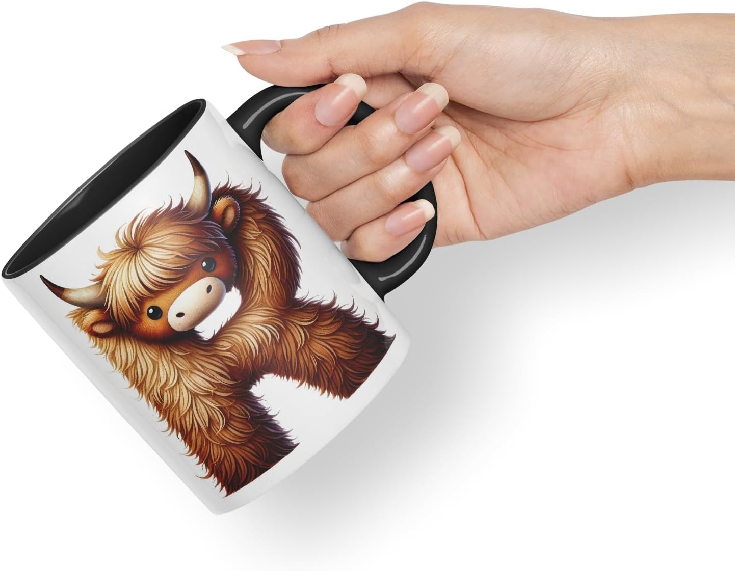 Highland Cow Alphabet Monogram Coloured Ceramic Cup Mug Letter R Rustic Farmhouse Animal Letter Gift V2 11oz (Black)