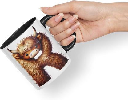 Highland Cow Alphabet Monogram Coloured Ceramic Cup Mug Letter R Rustic Farmhouse Animal Letter Gift V2 11oz (Black)