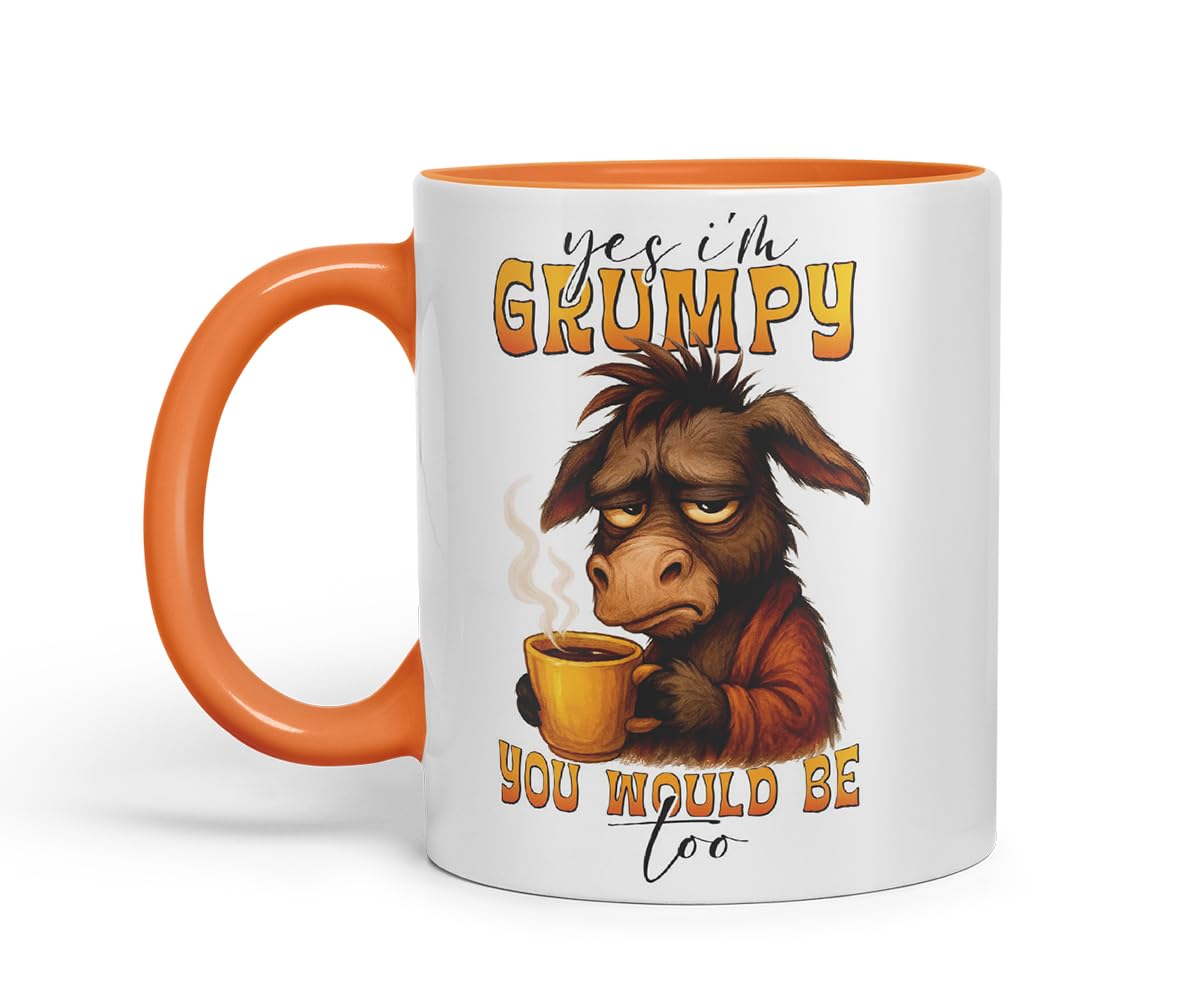 Vixar Yes I'm Grumpy You Would Be Too Funny Donkey Coffee Mug – Coloured Ceramic Mug Cup Gift, 11oz (Black)