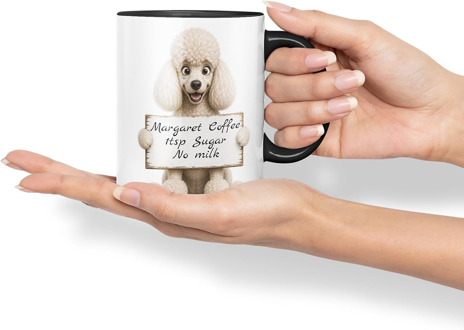 Vixar Personalised Poodle Mug with Name or Custom Message – Cute Animal Coloured Ceramic Mug Cup Gift, 11oz (Black)