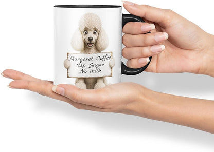 Vixar Personalised Poodle Mug with Name or Custom Message – Cute Animal Coloured Ceramic Mug Cup Gift, 11oz (Black)