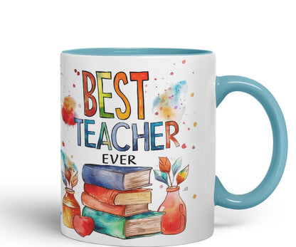 Vixar Best Teacher Mug Thank You, End of School Gift Ceramic Coloured Mug Cup for Tea Coffee Hot Brew 330ml 11Oz Gift Bta2