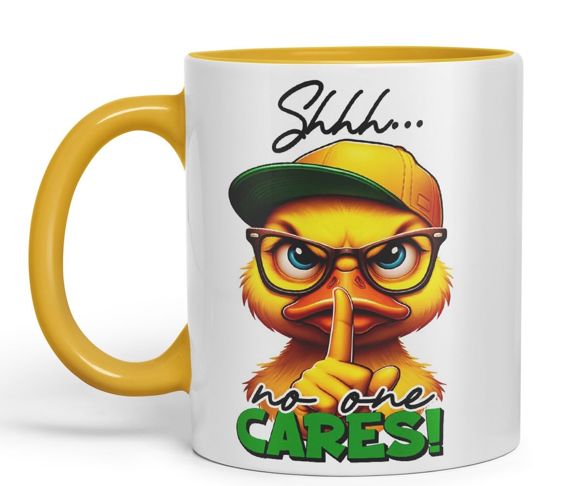 Vixar Shhh… No One Cares! Coloured Ceramic Mug Cup 11oz Funny Sarcastic Gift (Black)