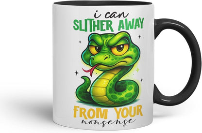 Vixar I Can Slither Away from Your Nonsense Funny Snake Mug – Coloured Ceramic Mug Cup Gift, 11oz (Black)