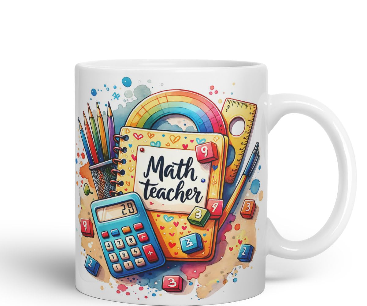 Vixar Math Teacher Mug Thank You, End of School Gift Ceramic Coloured Mug Cup for Tea Coffee Hot Brew 330ml 11Oz Gift