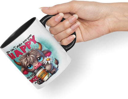Vixar You Can’t Make Everyone Happy – You are Not Coffee Highland Cow Coloured Ceramic Mug Cup Gift for Coffee Lovers 11oz (Black)