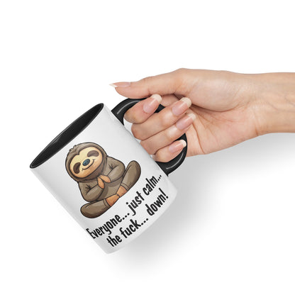 Everyone… just Calm… The f.. Down! Sloth Sarcastic Joke Ceramic Coloured Mug Cup for Tea Coffee Hot Brew 330ml 11 OZ