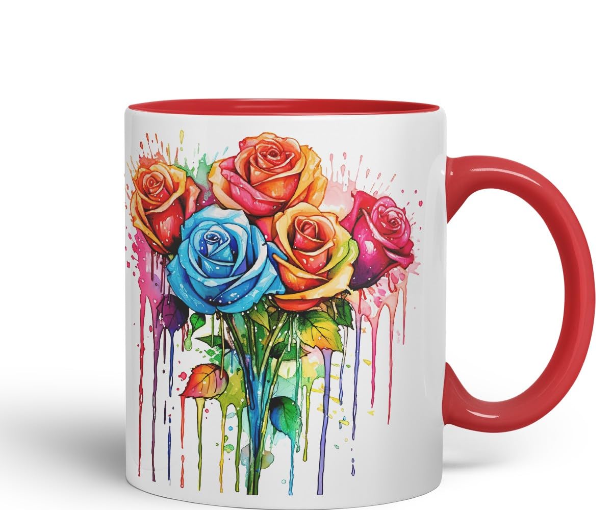 Vixar Rose Garden Classic Mug Coloured Ceramic Mug Cup Gift, 11oz (Light Blue)