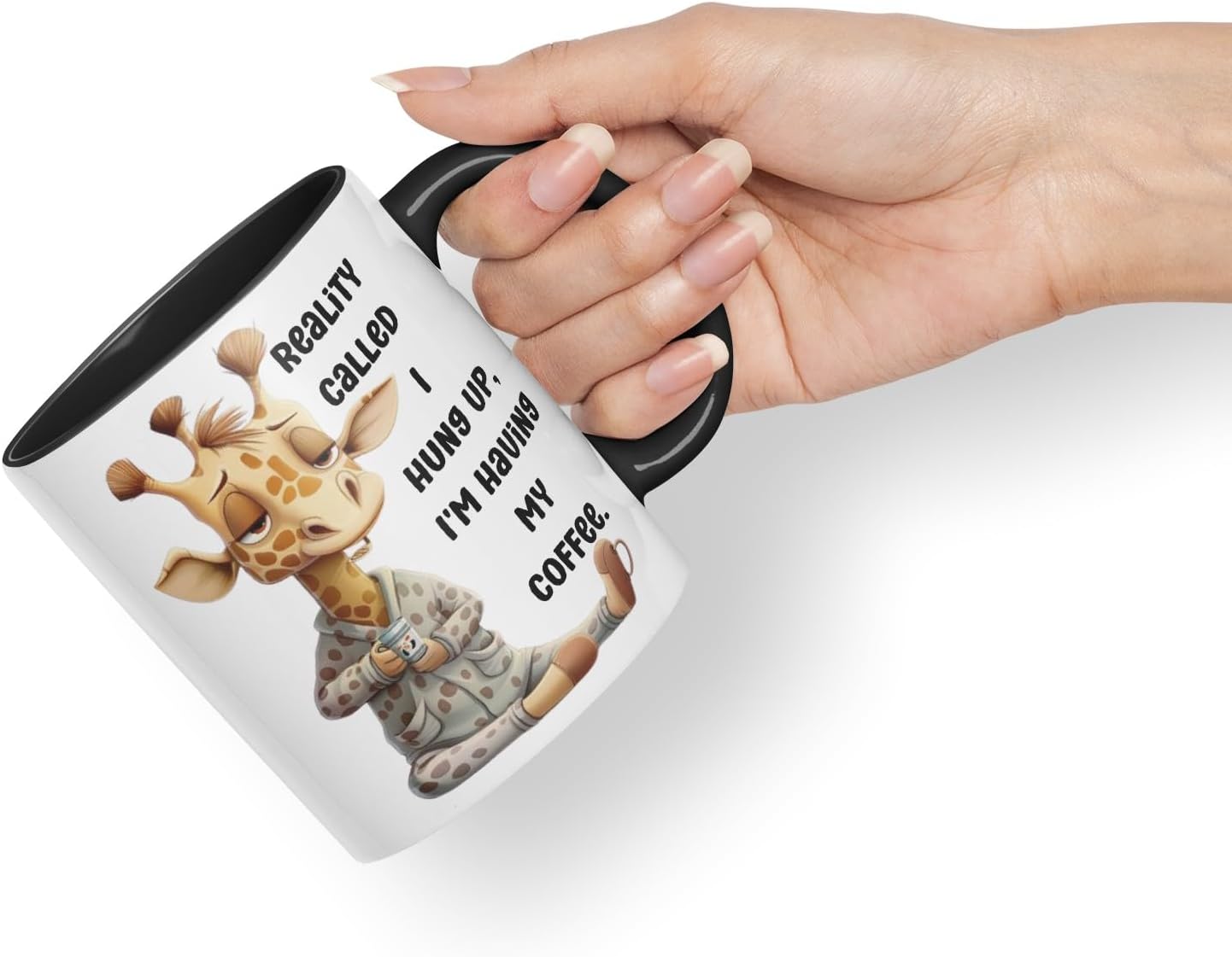 Vixar Reality Called, I Hung Up Sarcastic Giraffe Coloured Ceramic Mug Cup Gift 11oz (Black)