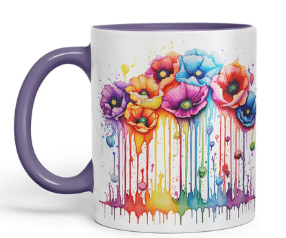 Vixar Poppy Field Art Mug Coloured Ceramic Mug Cup Gift, 11oz (Pink)