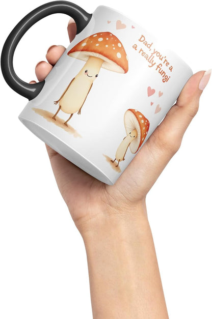 Vixar Dad You're A Really Fungi Funny Mushroom Father's Day Mug – Coloured Mug Cup Gift, 11oz (Black)