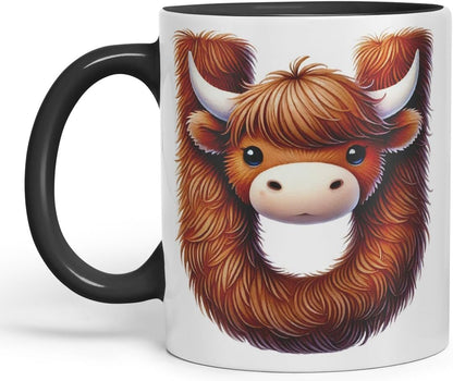 Highland Cow Alphabet Monogram Coloured Ceramic Cup Mug Letter U Rustic Farmhouse Animal Letter Gift V2 11oz (Black)