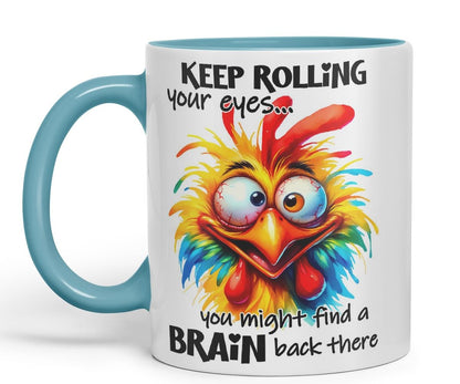 Vixar Mug with Keep Rolling Your Eyes – You Might Find a Brain Back There Coloured Ceramic Mug Cup 11oz Funny Sarcastic Gift (Black)