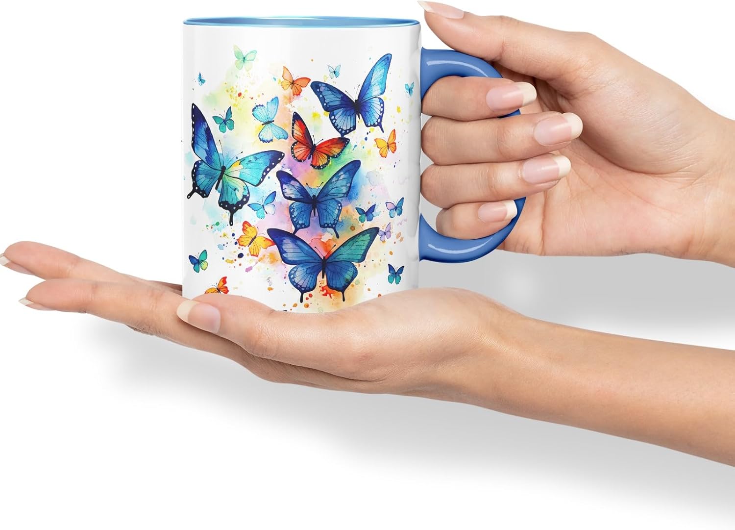 Vixar Ceramic Mug “Blue Butterflies” – Coloured Coffee & Tea Mug Cup 11oz 330ml (Cambridge Blue)