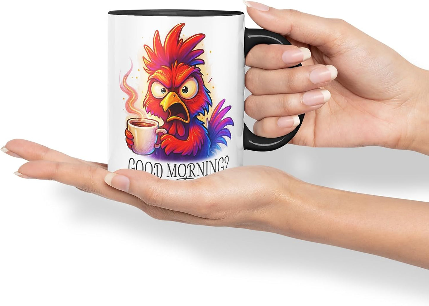 Vixar Good Morning No Just No Funny Chicken Mug – Coloured Ceramic Mug Cup Gift, 11oz (Black)