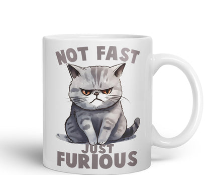 Not Fast just Furious, cat Sarcastic Joke Ceramic Coloured Mug Cup for Tea Coffee Hot Brew 330ml 11Oz