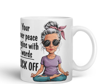Vixar Your Inner Peace Begins with 2 Words – F*ck Off – Coloured Ceramic Mug Cup Gift, 11oz (Black)