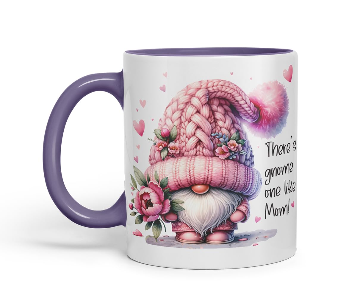 Vixar There's Gnome One Like Mom Cute Floral Gnome Mother Mum Mug – Coloured Ceramic Mug Cup Gift, 11oz (Black)