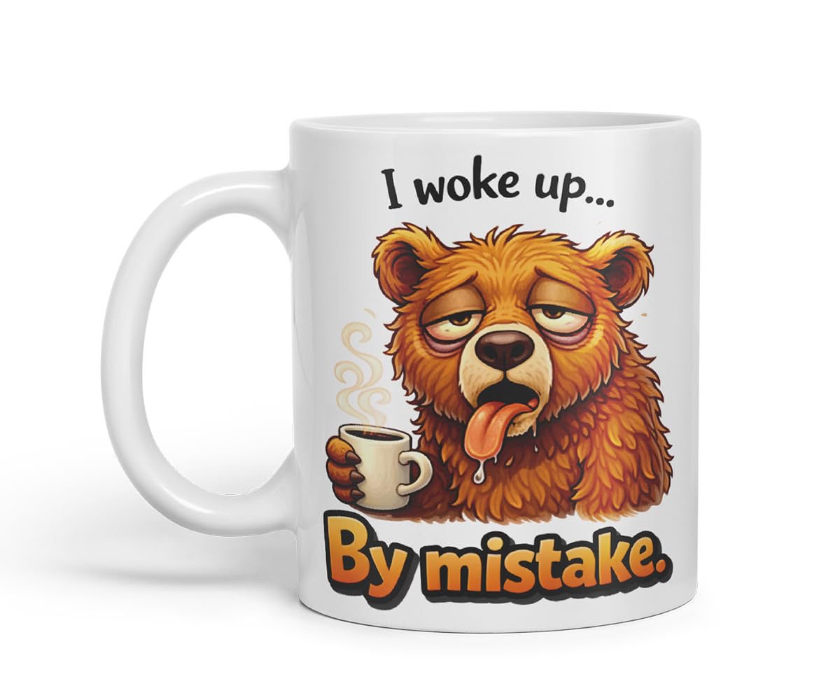 Vixar I Woke Up By Mistake Bear Coloured Ceramic Mug Cup Gift, 11oz (Black)