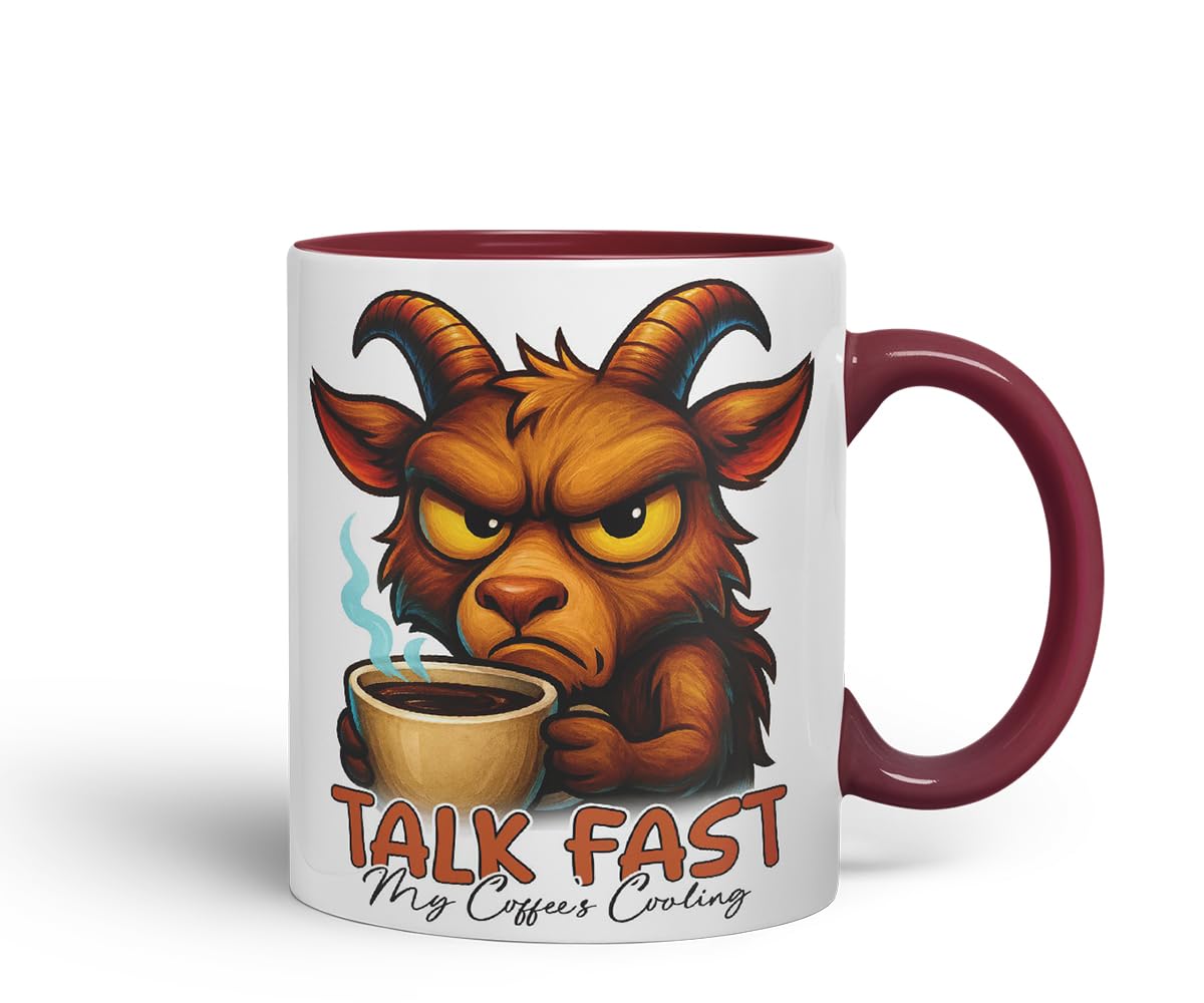 Vixar Talk Fast My Coffee's Cooling Funny Goat Coffee Mug – Coloured Ceramic Mug Cup Gift, 11oz (Black)